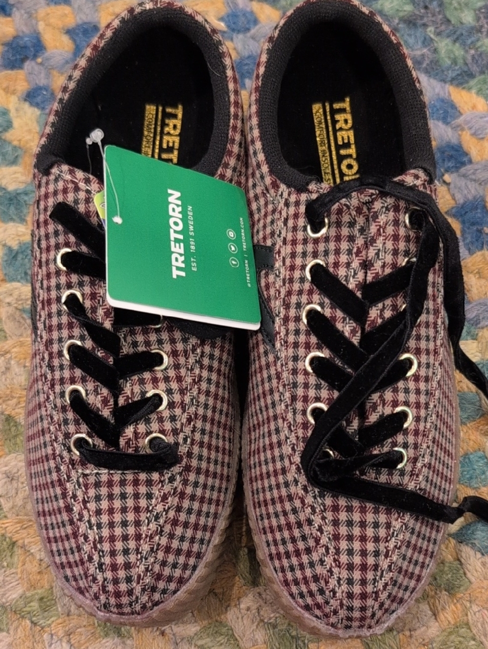 Tretorn Houndstooth Sneakers in Red, Tan and Black L